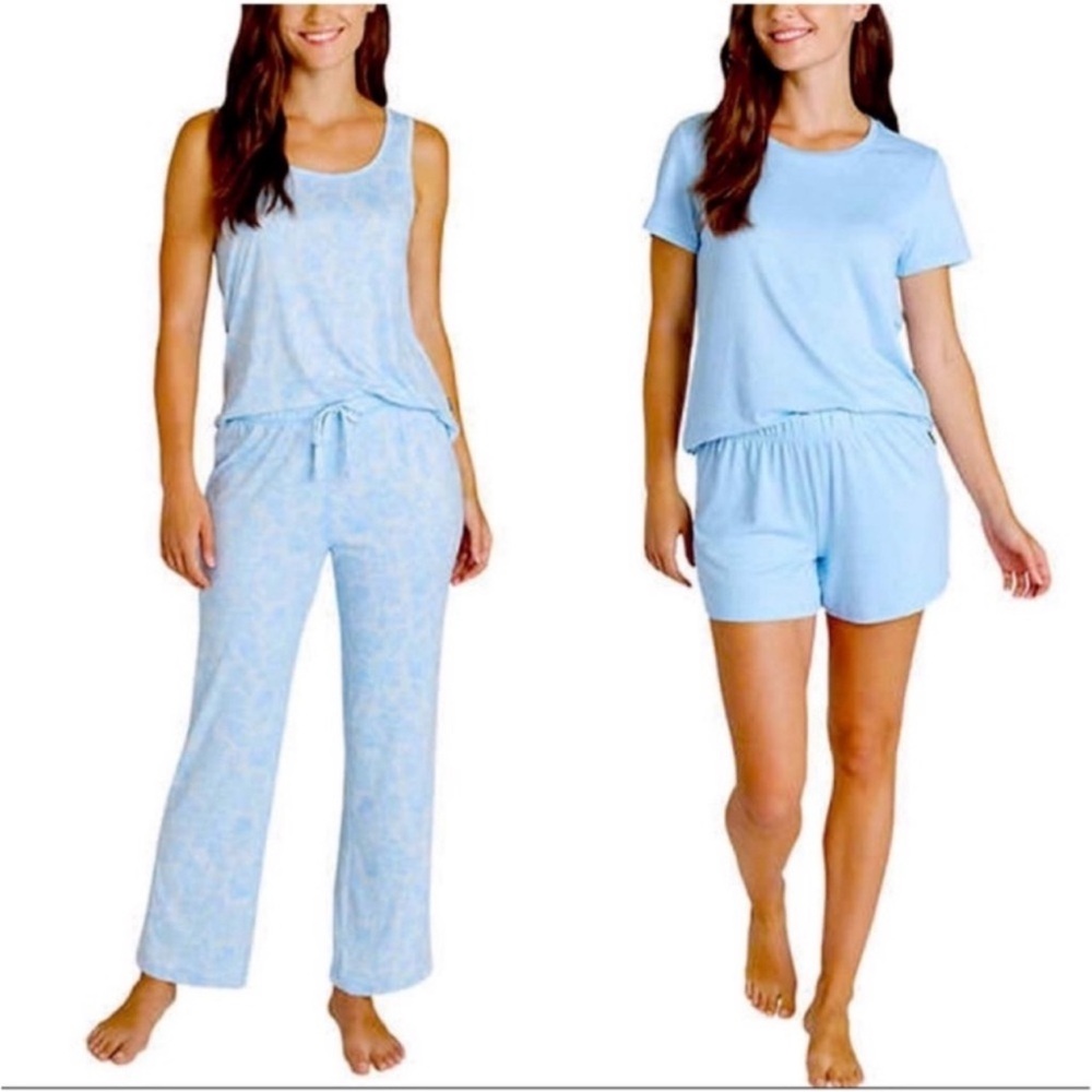 NWT Eddie Bauer Ladies 4-Piece Pajama Set BLUE - size L comfy summer lounge